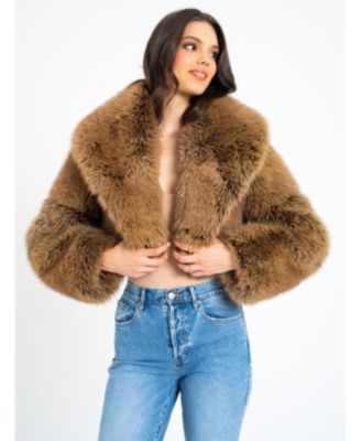 Women Yadavi Brown Faux Fur Cropped Jacket