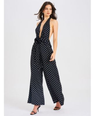 Women Oriana Black Polka Dots Halter Jumpsuit