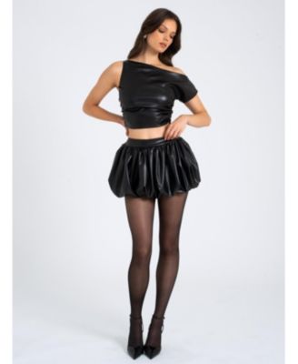 Women's Yuna Faux Leather Bubble Hem Skirt