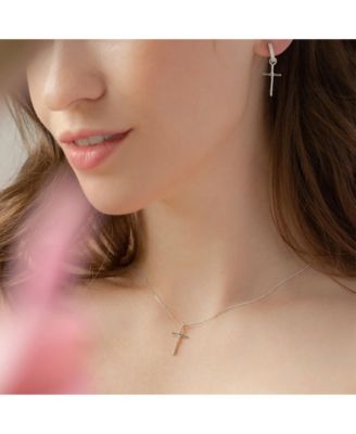 Sterling Silver 18k Gold Plated Ariel Cross Earrings Holiday Gift Idea