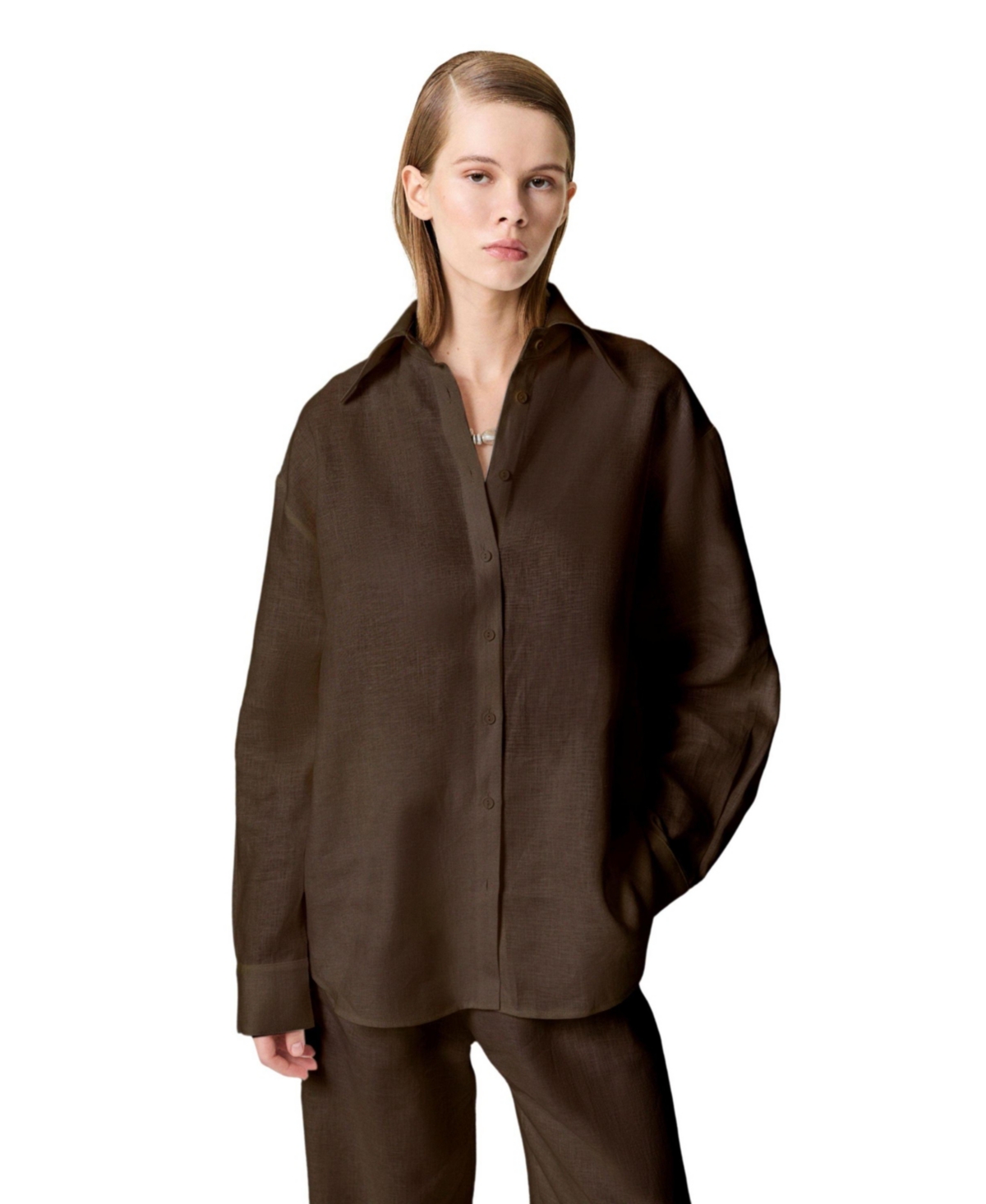 Women's Linen Shirt - Dark brown