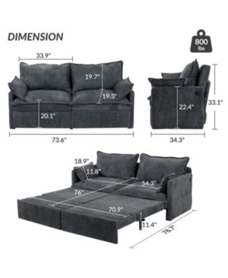 1 Pc Corduroy  Pull-Out Sleeper, Storage, USB & USB-C Charging, Pillows Included  Sofa Bed