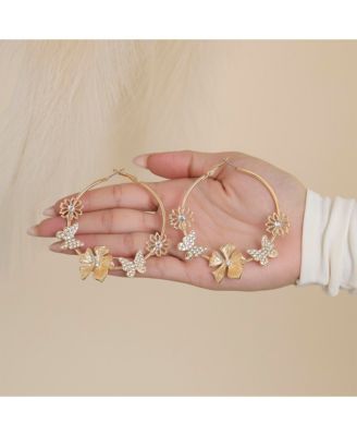 Floral Hoop Earrings in Gold