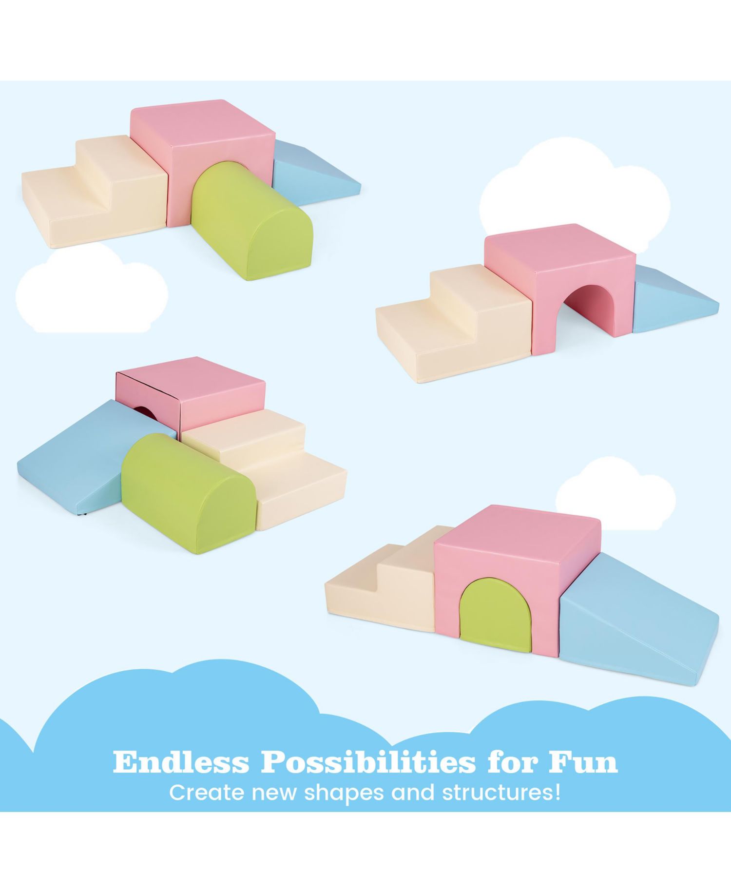 Kids Climb and Crawl Activity Playset Blocks w/ Waterproof PU Cover EPE Foam