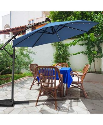 10 Feet 360° Rotation Solar Powered LED Patio Offset Umbrella without Weight Base
