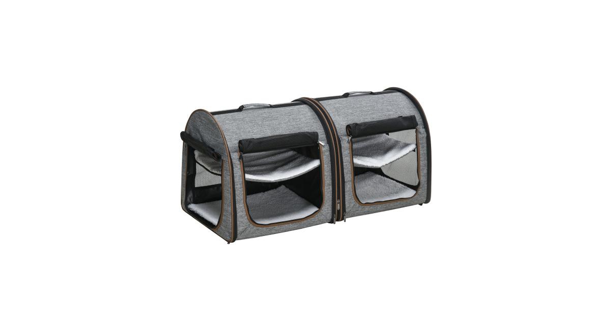 39&#x22; Portable Soft-Sided Pet Cat Carrier with Two Compartments, Soft Cushions & Storage Bag, Grey