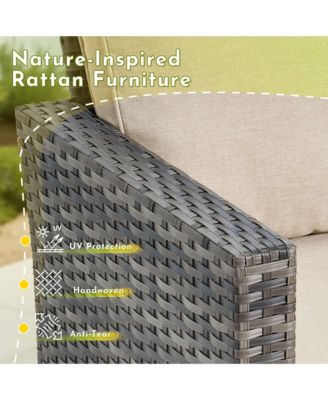 4 Pieces Outdoor Patio Furniture Set,Outside Conversation Set with All-Weather Wicker Sofa,Deep Seating Cushions and Solar Powered Coffee Table