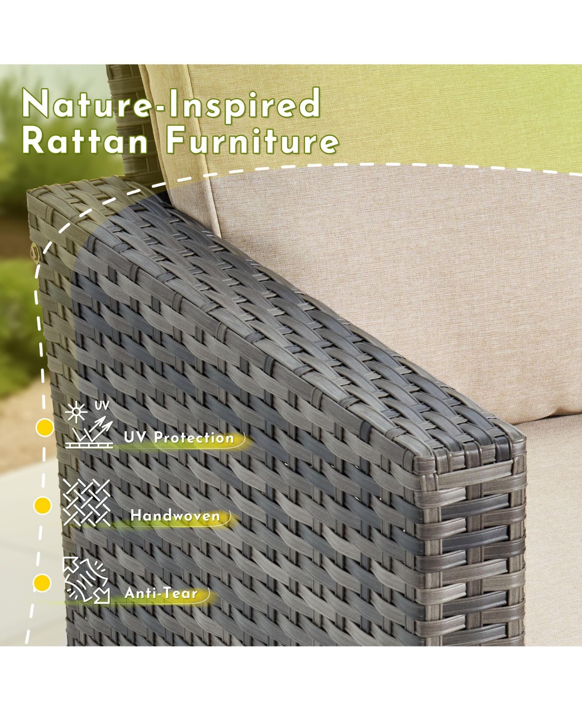 Xizzi 4 Pieces Outdoor Patio Furniture Set,Outside Conversation Set with All-Weather Wicker Sofa,Deep Seating Cushions and Solar Powered Coffee Table