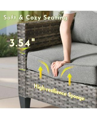 4 Pieces Outdoor Patio Furniture Set,Outside Conversation Set with All-Weather Wicker Sofa,Deep Seating Cushions and Solar Powered Coffee Table