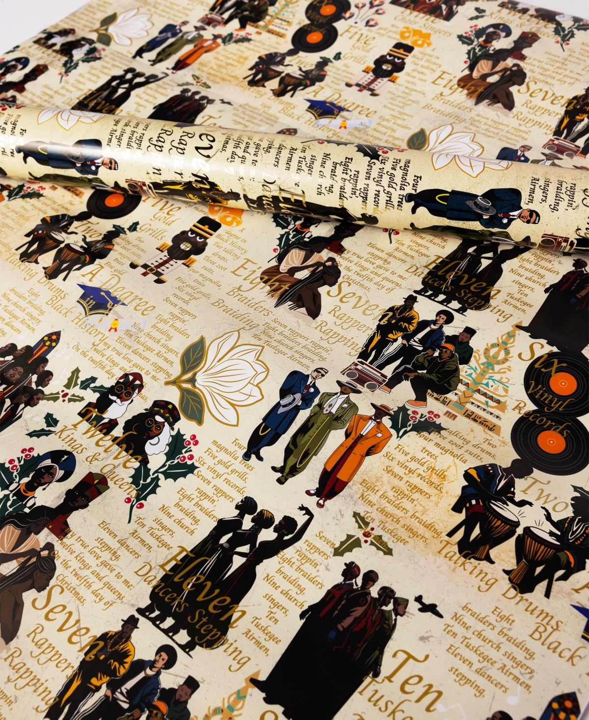 Black Paper Party Twelve Days Gift Wrap In Gold