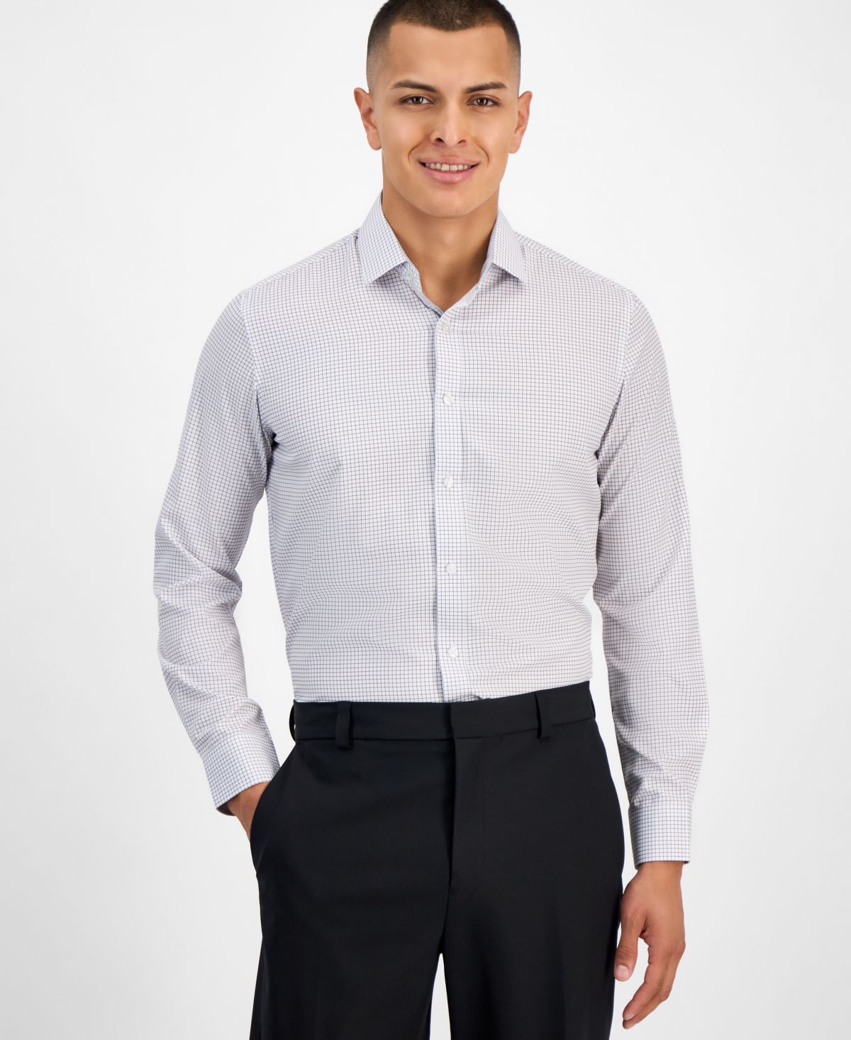 Мужская приталенная мини-рубашка в клетку Performance Performance из эластичной ткани в четыре стороны