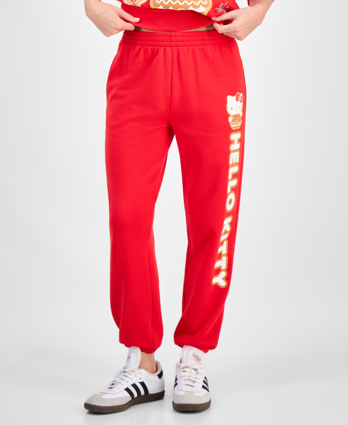 Hybrid Juniors' Hello Kitty Holiday Jogger Sweatpants In Red