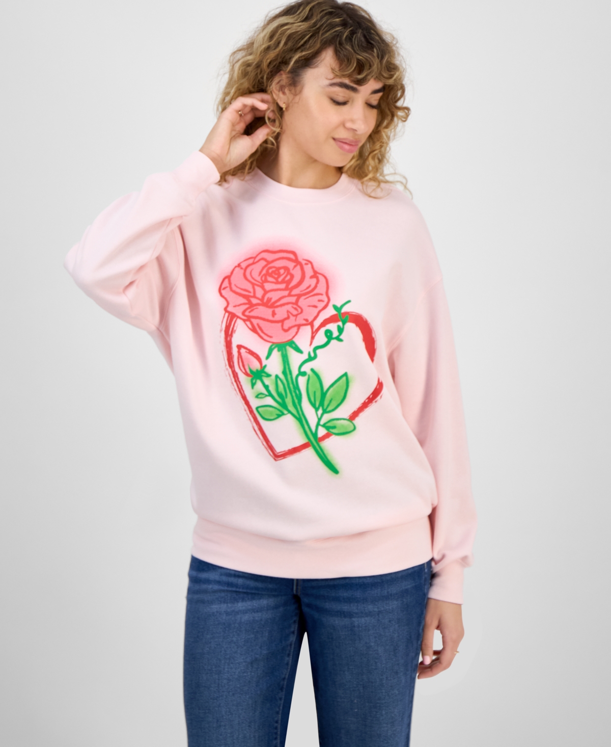 Rebellious One Juniors' Heart-graphic Sweatshirt In Pink