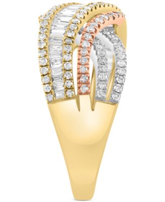 EFFY&reg; Diamond Round & Baguette Crossover Ring (1 ct. t.w.) in 14k Tricolor Gold