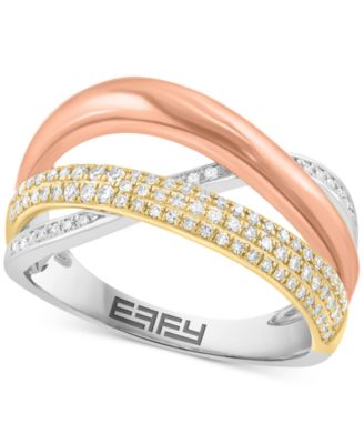 EFFY Collection - Diamond Pav&eacute; Three Band Crossover Ring (1/3 ct. t.w.) in 14k Tricolor Gold