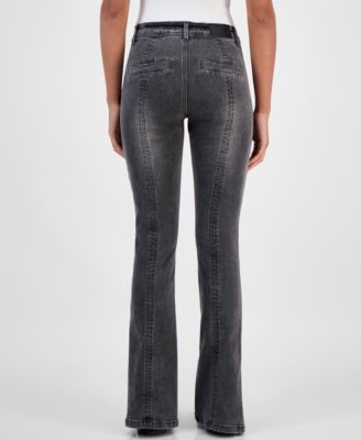 Juniors' Mid-Rise Seamed Slit-Cuff Bootcut Jeans 