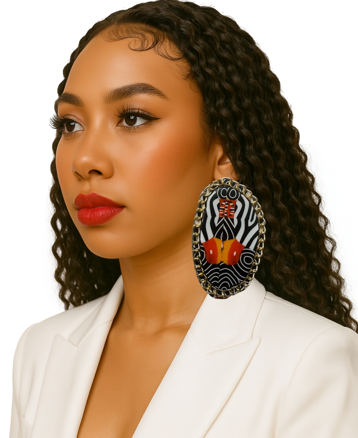 Swanky Designs Zia Chain Studs Statement Earrings In Brown