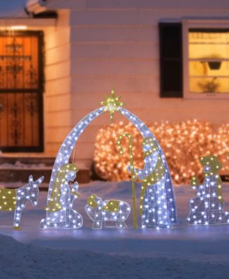 Lighted Fabric Christmas 2D Iridescent Nativity Scene Outdoor D&eacute;cor, Set of 11