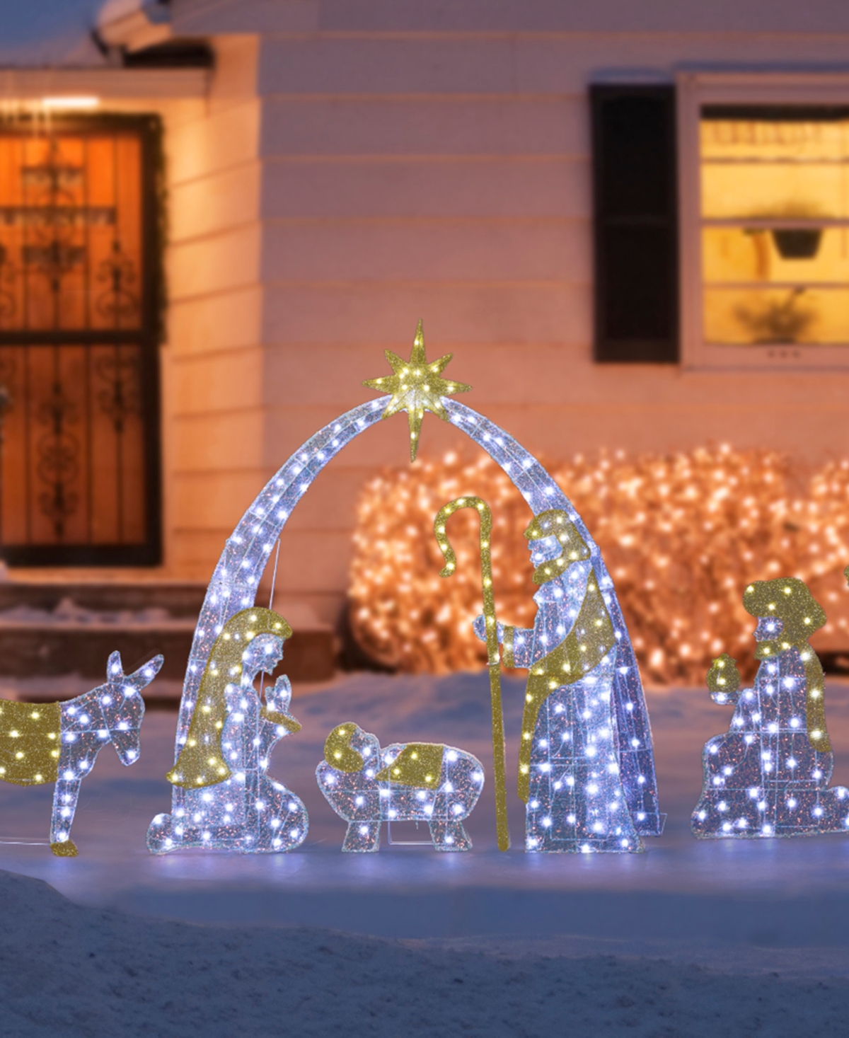 Glitzhome Lighted Fabric Christmas 2d Iridescent Nativity Scene Outdoor Decor, Set Of 11 In Multi