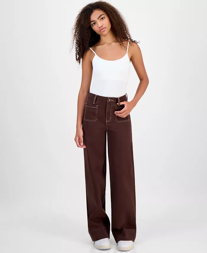 Women's High-Rise Patch-Pocket Wide-Leg Pants