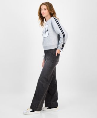 Juniors' High-Rise Patch-Pocket Wide-Leg Jeans 