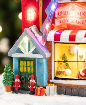 10.75" Lighted Resin Christmas Toy Market Village