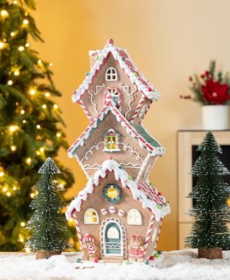 18.5" Lighted Resin Christmas Gingerbread House Figurine