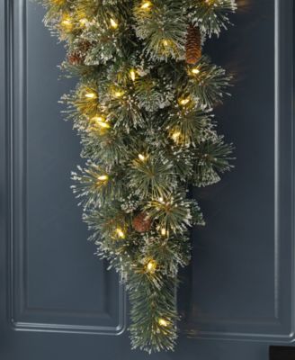 3 ft Pre-Lit Frosted Greenery Pinecones Christmas Teardrop