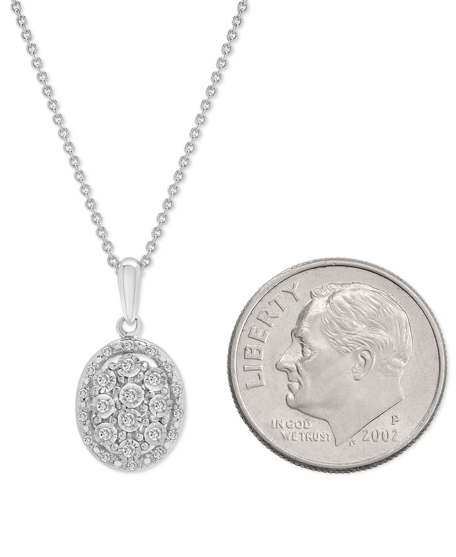 Diamond Octagon Halo Cluster 18" Pendant Necklace (1/10 ct. t.w.) in Sterling Silver