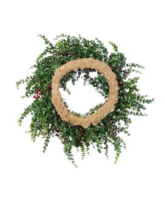 28" Polyethylene Christmas Dripping Eucalyptus Wreath with Berries