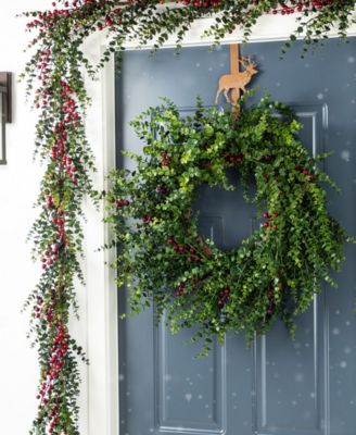 6 ft Polyethylene Christmas Dripping Eucalyptus Garlands with Berries, Set of 2