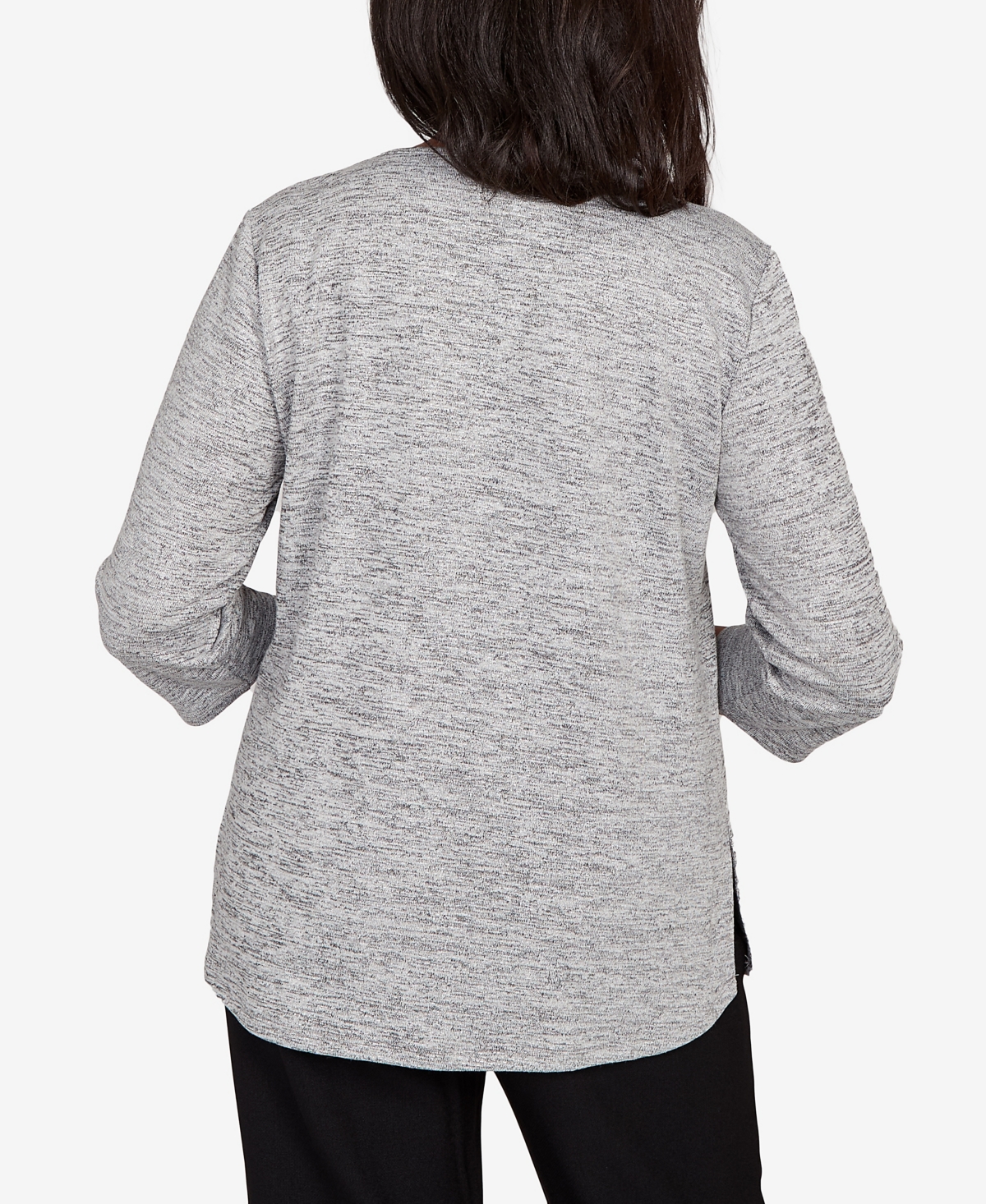 Alfred Dunner Petite Melange Side Button Top With Necklace In Gray