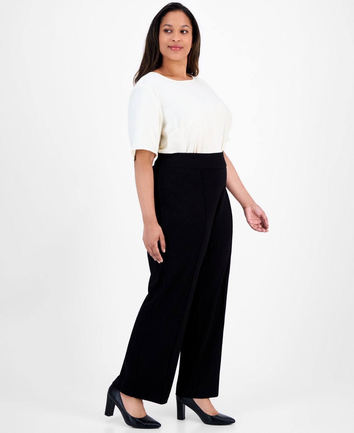 Jones New York Plus Size High-rise Pintuck Pull-on Pants In Black