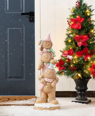 29.25" Resin Christmas Macaron Stacked Gingerbread Man Porch D&eacute;cor