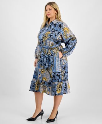 Plus Size Paisley Tie-Waist Tiered Midi Dress
