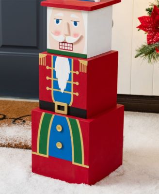 24.5" Wood Christmas Santa and Nutcracker Reversible Boxed Porch D&eacute;cor