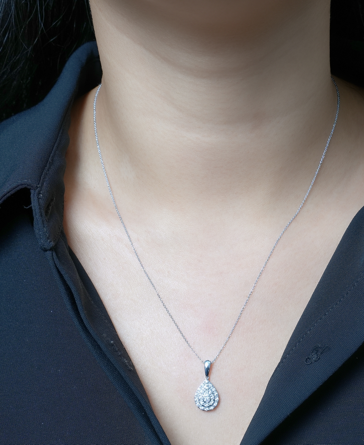 Macy's Diamond Teardrop Cluster 18" Pendant Necklace (1/4 Ct. T.w.) In Sterling Silver,  Exclusive In Metallic