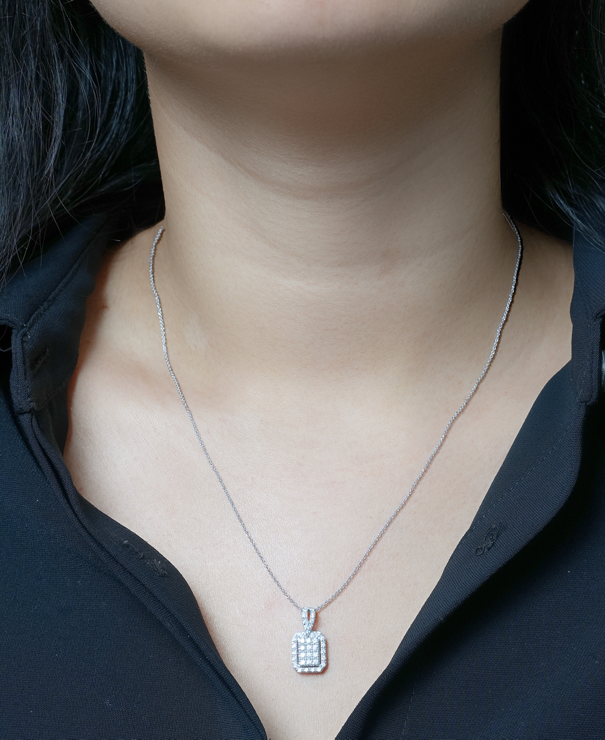 Macy's Diamond Octagon Halo Cluster 18" Pendant Necklace (1/3 Ct. T.w.) In Sterling Silver,  Exclusiv In Metallic
