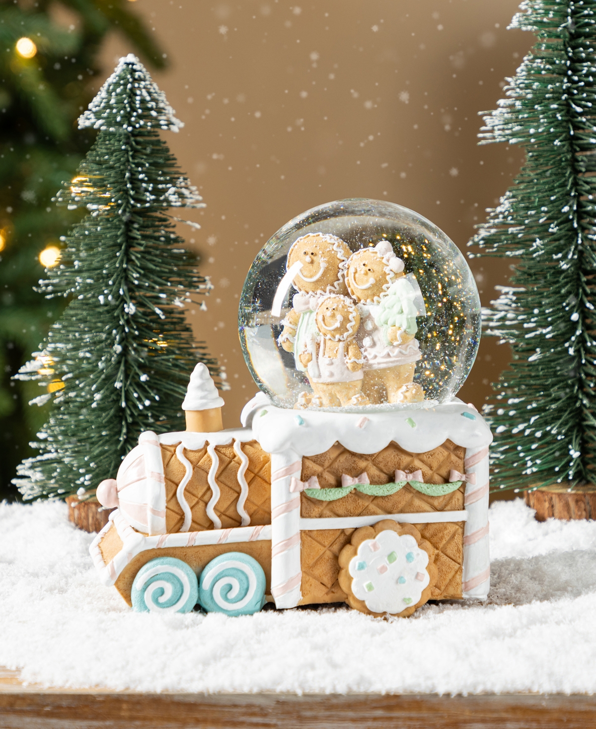 Glitzhome 100mm Resin Christmas Musical Snowflakes Gingerbread Family Train Water Globe In Multi