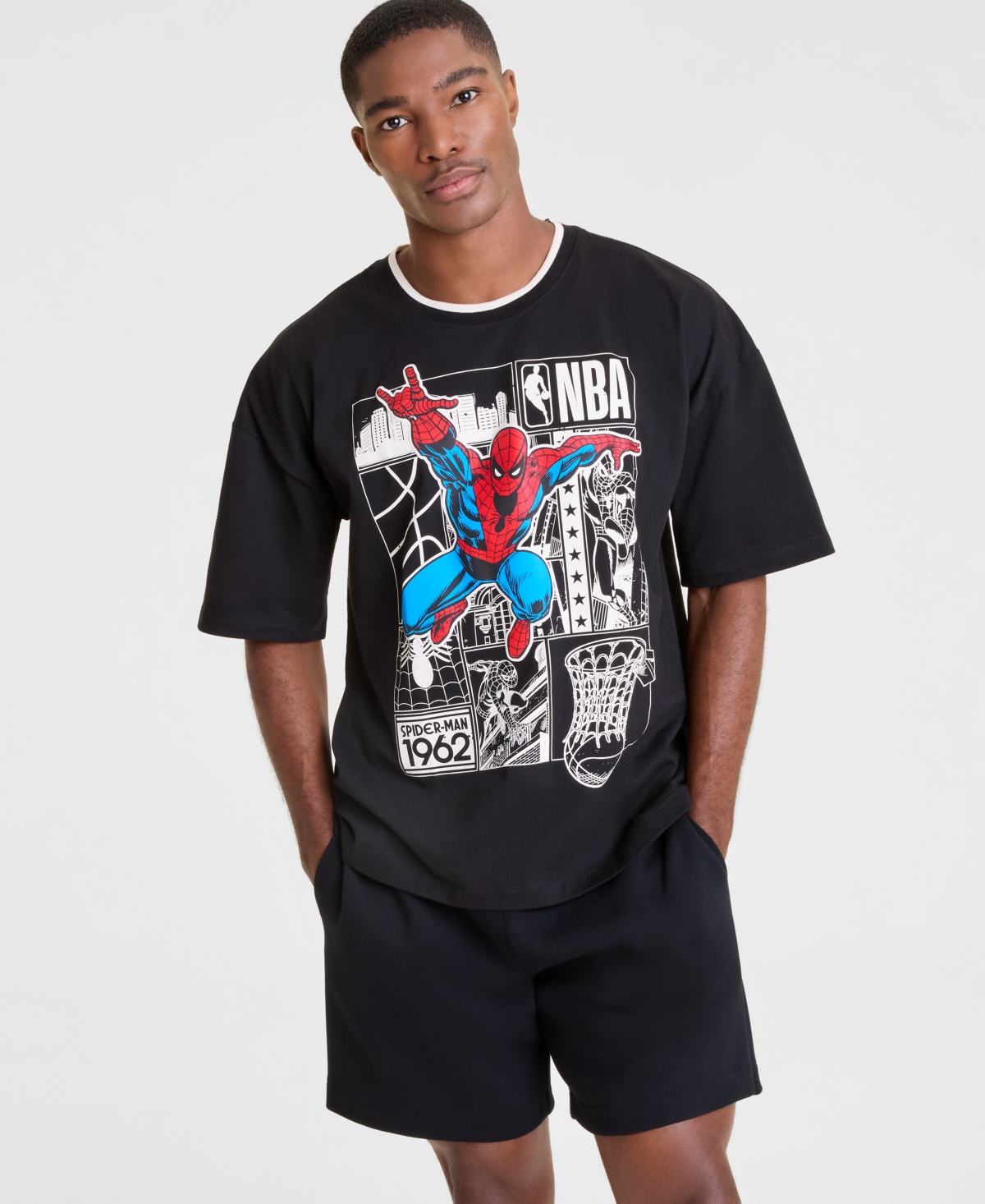 Macy's Marvel X Nba Men's "it's Spidey" Spiderman Short Sleeve Graphic T-shirt, Macy's Exclusive In Blue