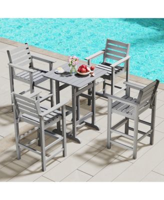 Patio Bar Stools Set of 4 Tall Adirondack Chair with Backrest Armrests & Footrests