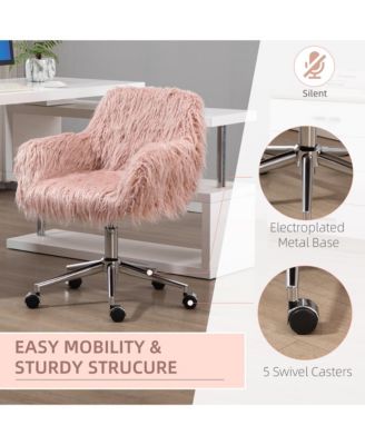 Faux Fur Home Office Chair, Vanity Chair w/ Adjustable Height,