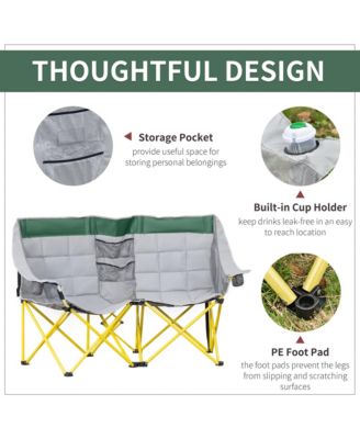 Double Seat Camping Chair Folding Loveseat w/ Carry Bag &