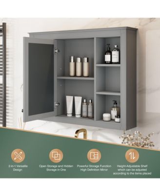 35" x 27.5" Bathroom Mirror Cabinet with 6 Open Shelves, Wall Mounted Medicine Cabinet (No Vanity)