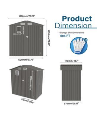 6X3.5FT Metal Outdoor Storage Shed, Gray