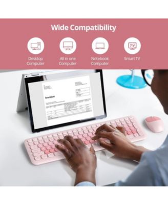 Cute Colorful Keyboard and Mouse Wireless Silent, Full-Size Retro Typewriter Wireless Quiet Slim Keyboard Low-Noise 2.4GHz for Computer, Desktop, Laptop(6-Ocean Dusty Pink)