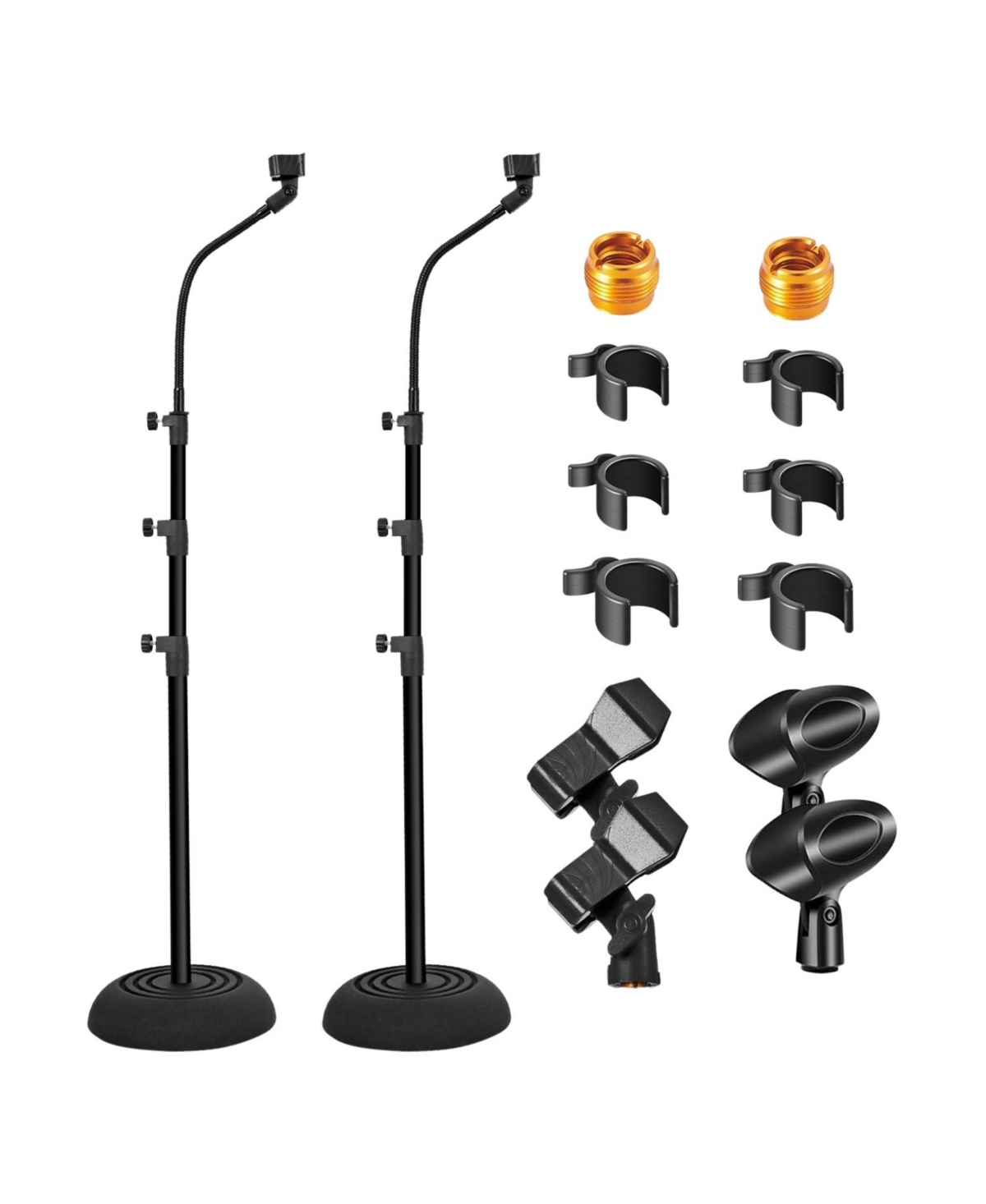 5Core Mic Stand Pair Floor Adjustable Universal Heavy Duty Gooseneck Microphone Stands Round Base Soporte De micrA fono - Ms Rbp 3T Gse 2PCS