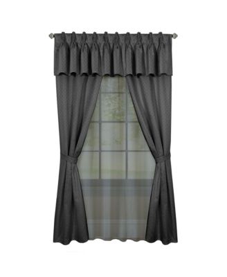 Complete 6 Piece Attached Custom Jacquard & Sheer Window Curtain Set - 84 in. Long - Ivory