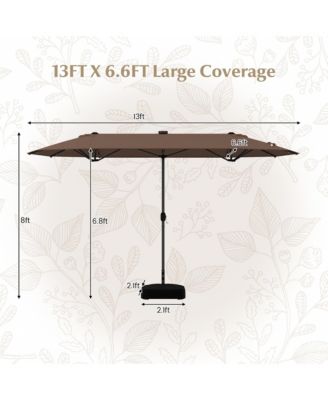 13FT Double-sided Patio Umbrella w/ Solar Lights Crank Handle Umbrella Base