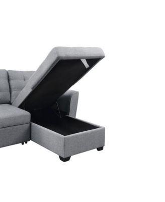 90.5"W Light Gray Linen Sleeper Sectional Sofa with Reversible Storage Chaise